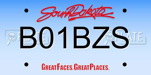 B01BZS South Dakota License Plate