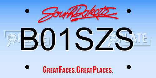 B01SZS South Dakota License Plate