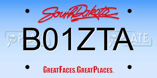 B01ZTA South Dakota License Plate