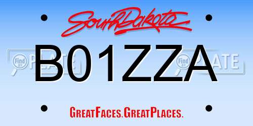 B01ZZA South Dakota License Plate