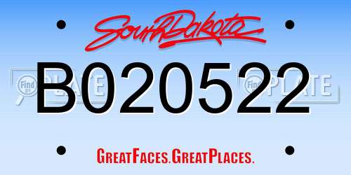 B020522 South Dakota License Plate