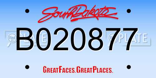 B020877 South Dakota License Plate
