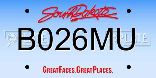 B026MU South Dakota License Plate