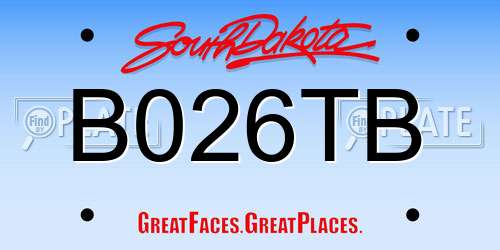 B026TB South Dakota License Plate