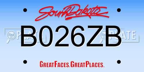 B026ZB South Dakota License Plate
