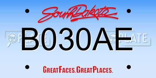 B030AE South Dakota License Plate