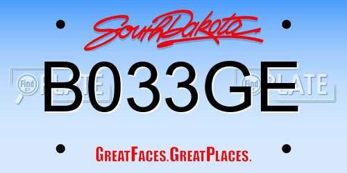 B033GE South Dakota License Plate