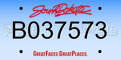 B037573 South Dakota License Plate