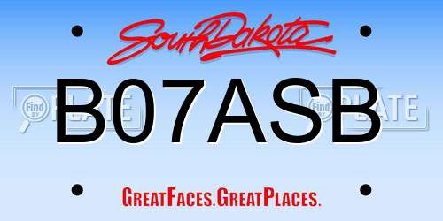 B07ASB South Dakota License Plate