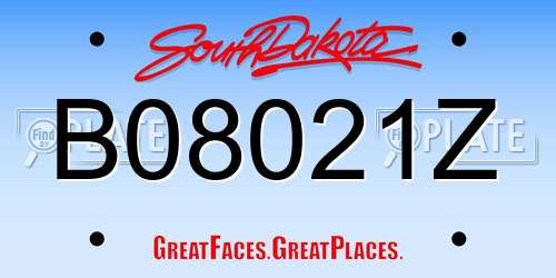 B08021Z South Dakota License Plate