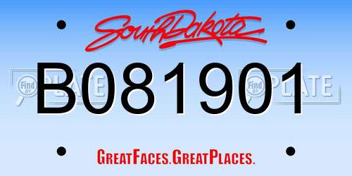 B081901 South Dakota License Plate