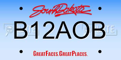 B12AOB South Dakota License Plate