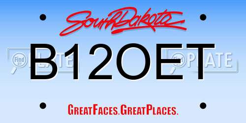 B12OET South Dakota License Plate