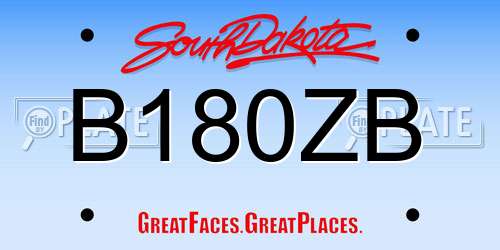 B180ZB South Dakota License Plate