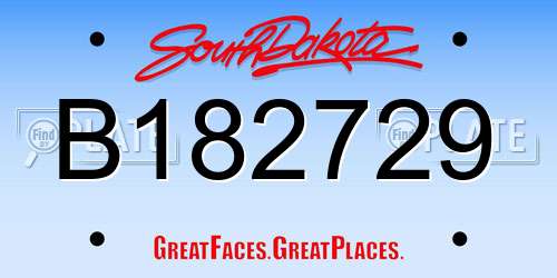 B182729 South Dakota License Plate