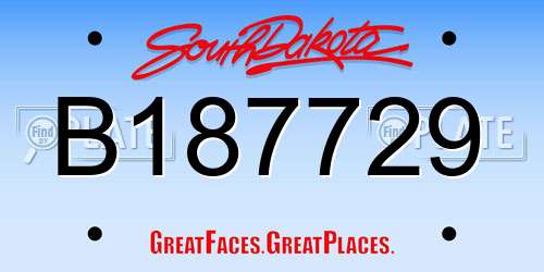 B187729 South Dakota License Plate