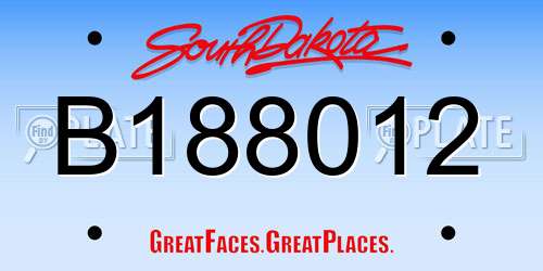 B188012 South Dakota License Plate