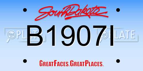 B1907I South Dakota License Plate