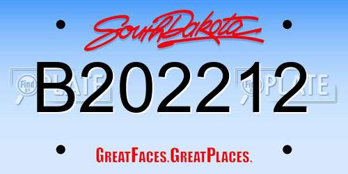 B202212 South Dakota License Plate