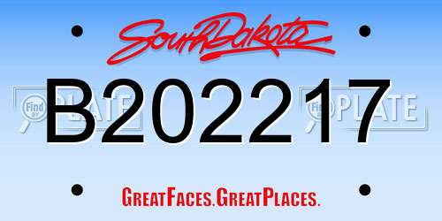 B202217 South Dakota License Plate