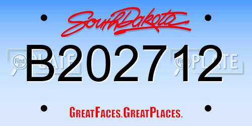 B202712 South Dakota License Plate