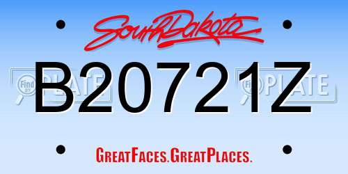 B20721Z South Dakota License Plate