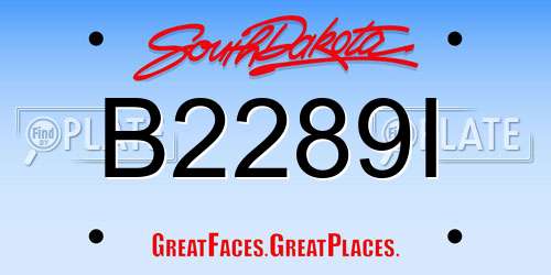 B2289I South Dakota License Plate