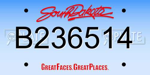 B236514 South Dakota License Plate