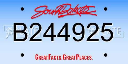 B244925 South Dakota License Plate