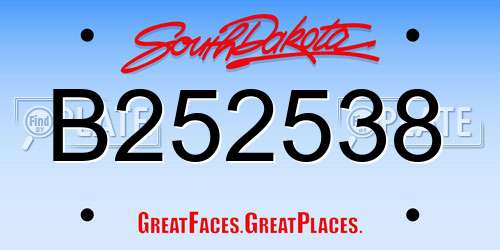 B252538 South Dakota License Plate