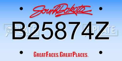 B25874Z South Dakota License Plate