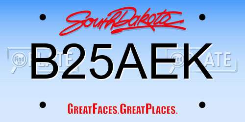 B25AEK South Dakota License Plate