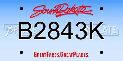 B2843K South Dakota License Plate