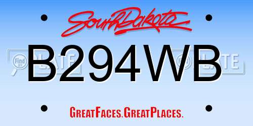 B294WB South Dakota License Plate