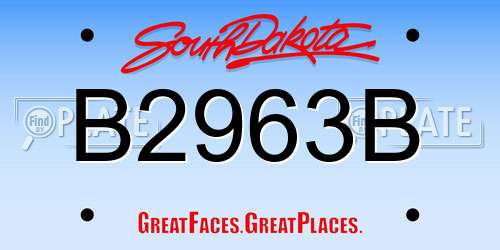 B2963B South Dakota License Plate