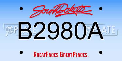 B2980A South Dakota License Plate