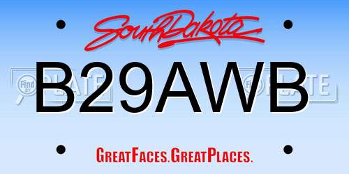 B29AWB South Dakota License Plate