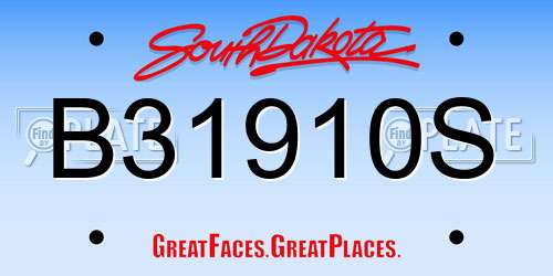 B31910S South Dakota License Plate