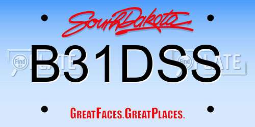 B31DSS South Dakota License Plate