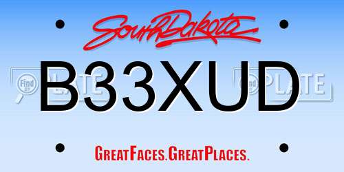 B33XUD South Dakota License Plate