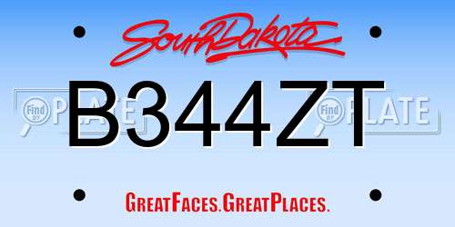 B344ZT South Dakota License Plate
