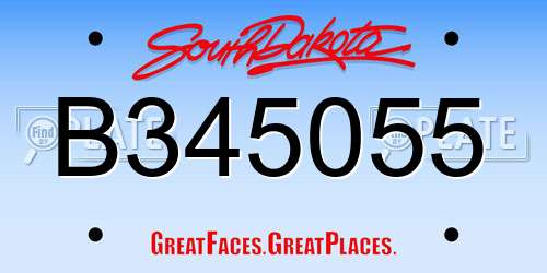B345055 South Dakota License Plate