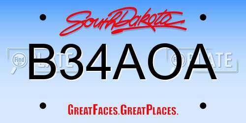 B34AOA South Dakota License Plate