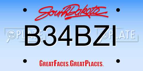 B34BZI South Dakota License Plate