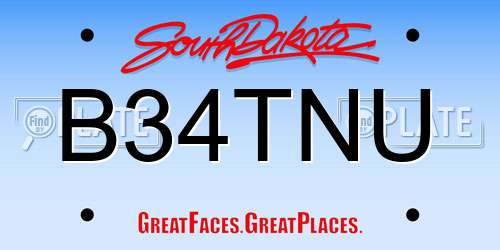 B34TNU South Dakota License Plate