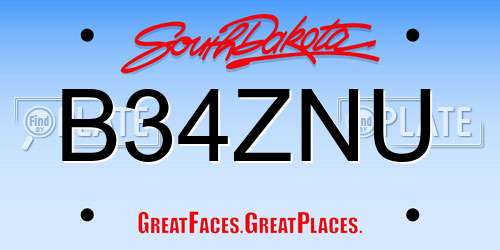 B34ZNU South Dakota License Plate
