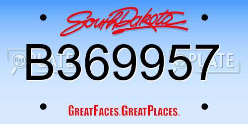 B369957 South Dakota License Plate