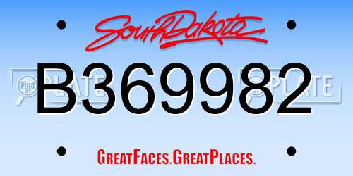 B369982 South Dakota License Plate