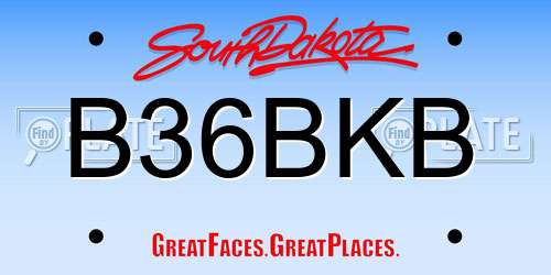 B36BKB South Dakota License Plate