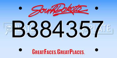 B384357 South Dakota License Plate